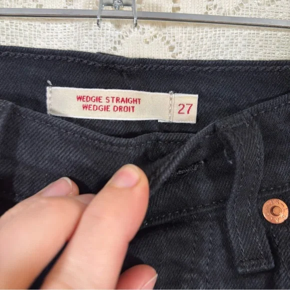 Levi's Wedgie Straight High Rise Denim Jeans Pants Black Sprout Size 27 - Picture 11 of 12